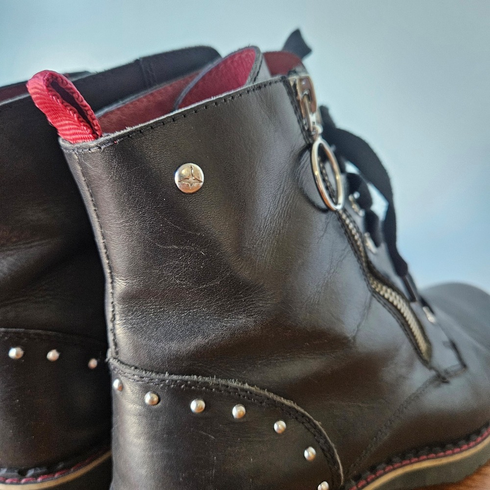 Pikolinos Black Leather Studded Combat Boots Side Zip Lug Sole Size 38 *FLAW* - Picture 7 of 9